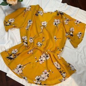Sienna sky Mustard yellow floral sheer blouse